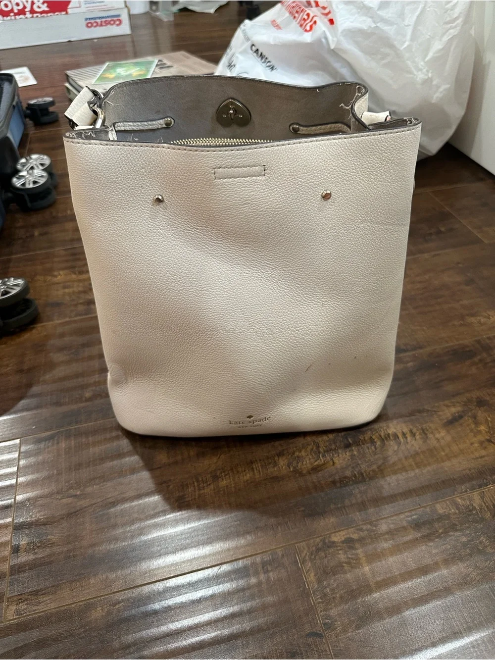 kate spade Cream Pebbled Leather Bucket Shoulder Bag with Gold Hardware